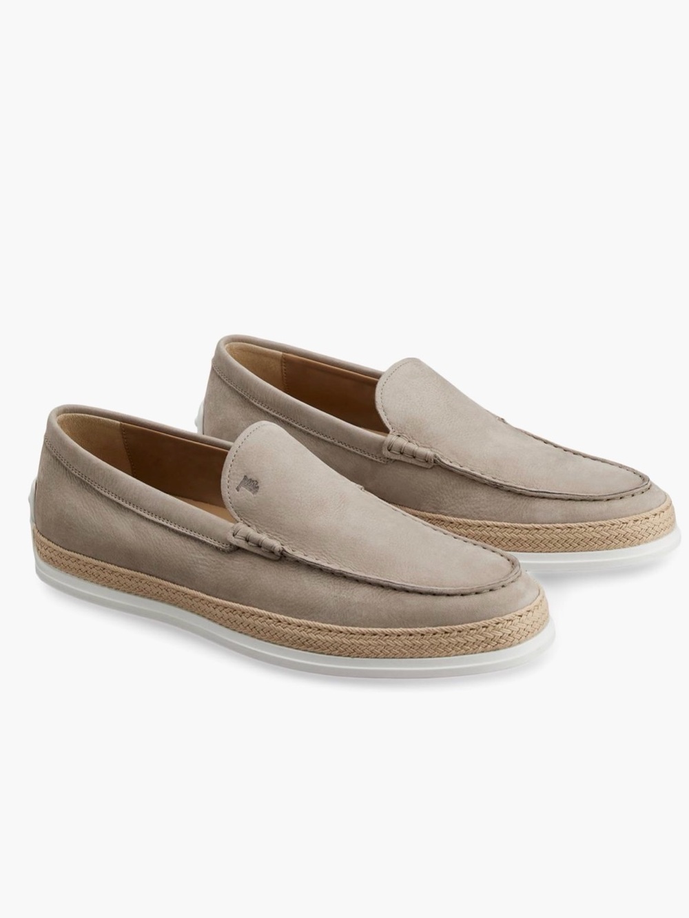 Men's Tods leather & raffia loafers in Stone